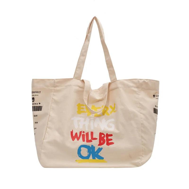 French Print Canvas Shoulder Bag Eco-Friendly Tote