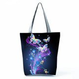 Butterfly Printed Handbags Animal Portable High Capacity Foldable Shopping Bag E