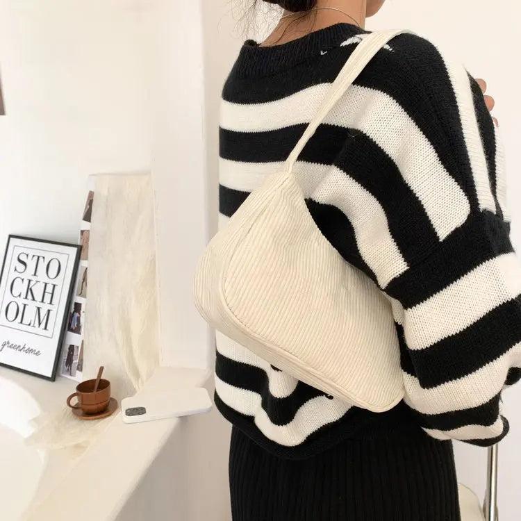 Corduroy Women Handbag Casual Shoulder Bag Zipper Clutch