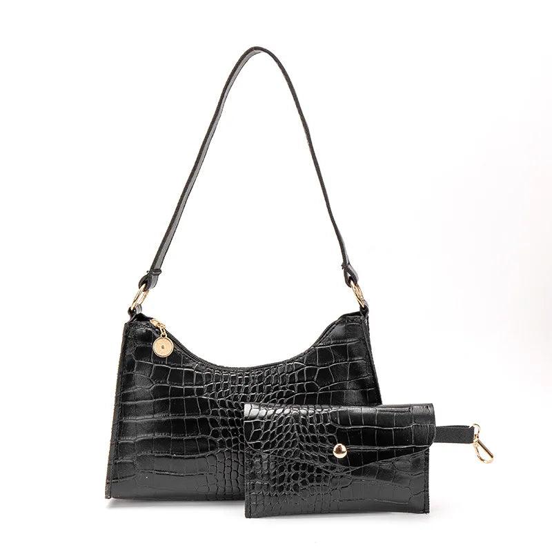 2Pcs Women Underarm Shoulder Bag Leather Totes Solid Messenger Bags