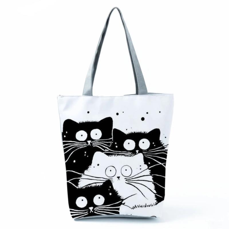 Cartoon Animal Print Handbag Cat Family Shoulder Bag Ladies Tote Bag