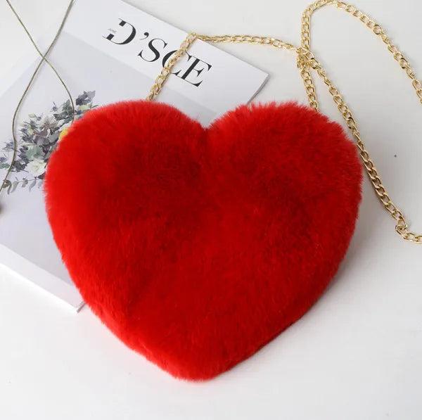 Heart Shaped Chain Messenger Bag Plush Love Shoulder Crossbody Lady Handbag