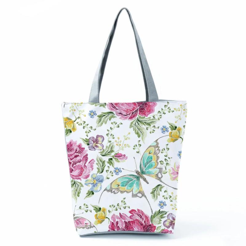 Floral Butterfly Printed Handbag Shoulder Bag High Capacity Tote