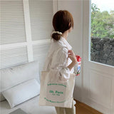 Canvas Shoulder Bag Letters Print Eco Cotton Linen Shopper Handbag Tote