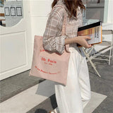 Canvas Shoulder Bag Letters Print Eco Cotton Linen Shopper Handbag Tote