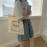 Canvas Shoulder Bag Letters Print Eco Cotton Linen Shopper Handbag Tote