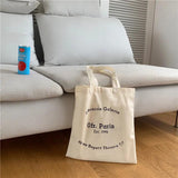 Canvas Shoulder Bag Letters Print Eco Cotton Linen Shopper Handbag Tote