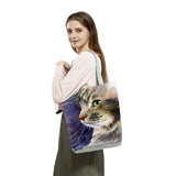 Cat Oil Painting Print Womens Tote Bag Eco Friendly Shopping Handbag