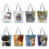 Cat Oil Painting Print Womens Tote Bag Eco Friendly Shopping Handbag