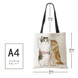 Cat Print Canvas Tote Shoulder Bag Women Casual Handbag Large Capacity