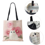 Cat Print Canvas Tote Shoulder Bag Women Casual Handbag Large Capacity