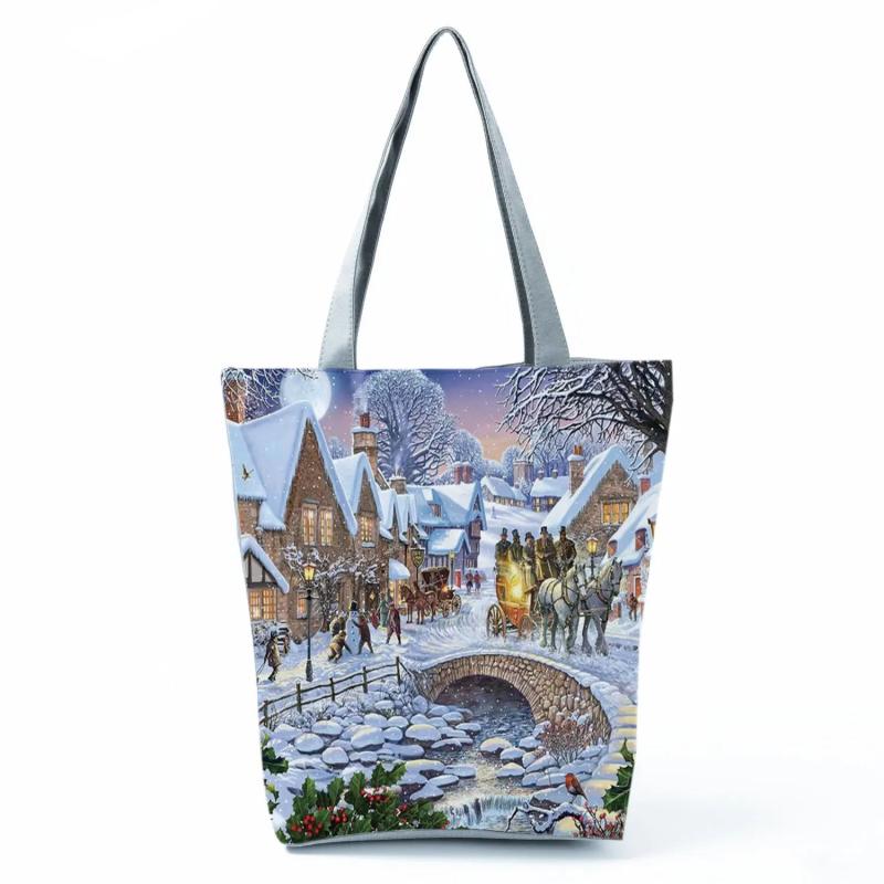 Santa Claus Print Women Tote High Capacity Eco Reusable Shopper Bag