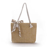 Silk Scarf Women's Shoulder Bag and Straw Woven Handbag