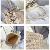 Silk Scarf Women's Shoulder Bag and Straw Woven Handbag