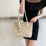 Silk Scarf Women's Shoulder Bag and Straw Woven Handbag