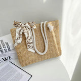 Silk Scarf Women's Shoulder Bag and Straw Woven Handbag