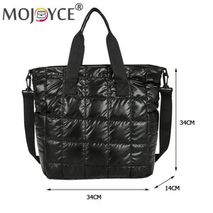 Women Casual Nylon Quilted Shoulder Tote Bag Portable Handbag
