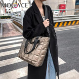 Women Casual Nylon Quilted Shoulder Tote Bag Portable Handbag