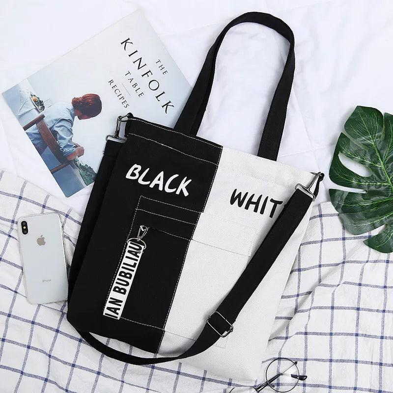 Youth Letter Print Canvas Tote Bag Student Handbag