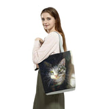 Eco Reusable Handbag Shoulder Shopping Bag Cat Oil Painting