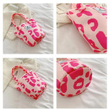 Leopard Pattern Women's Canvas Bucket Bag Pink Tote Clutch Purse Shoulder Bags