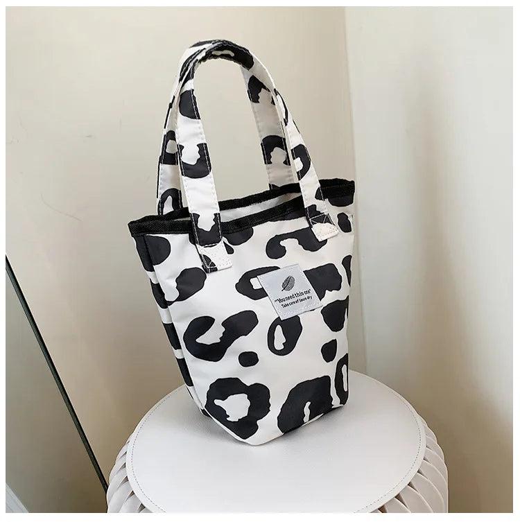 Leopard Pattern Women's Canvas Bucket Bag Pink Tote Clutch Purse Shoulder Bags