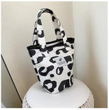 Leopard Pattern Women's Canvas Bucket Bag Pink Tote Clutch Purse Shoulder Bags