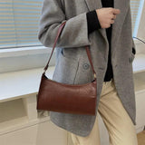 Retro PU Leather Handbags Solid Casual Shopping Bag Women Hobos Clutch Purse
