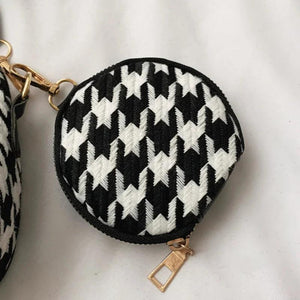 Vintage Plaid Underarm Crossbody Bag with Round Purse Pendant