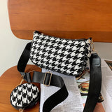 Vintage Plaid Underarm Crossbody Bag with Round Purse Pendant