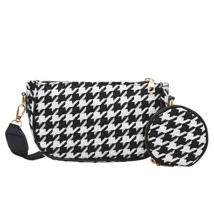 Vintage Plaid Underarm Crossbody Bag with Round Purse Pendant