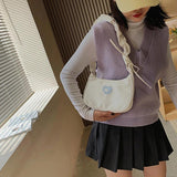 Heart Print Canvas Crescent Bag Shoulder Bag Casual Tote Bag