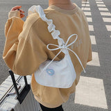 Heart Print Canvas Crescent Bag Shoulder Bag Casual Tote Bag