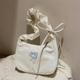 Heart Print Canvas Crescent Bag Shoulder Bag Casual Tote Bag