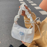 Heart Print Canvas Crescent Bag Shoulder Bag Casual Tote Bag