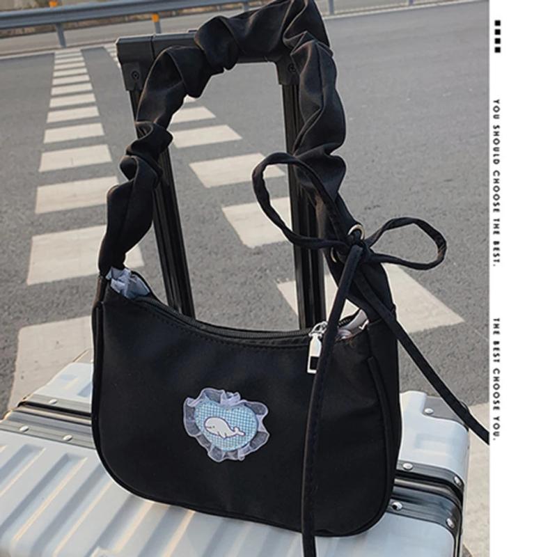 Heart Print Canvas Crescent Bag Shoulder Bag Casual Tote Bag