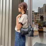 2Pcs Women Leather Totes Messenger Bags Set Solid Shoulder Bags