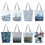 Folding Harajuku Eco Tote Bag Chinese Landscape Women's Handbag