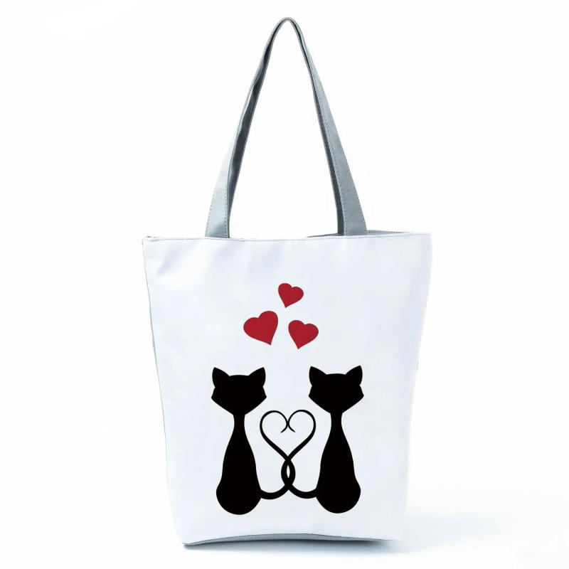 Cat Printed Handbags Outdoor Travel Shoulder Bag Eco Friendly