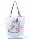 Comics Unicorn Cloud Printed Handbag For Women Work Office Foldable