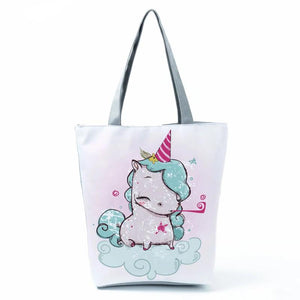 Comics Unicorn Cloud Printed Handbag For Women Work Office Foldable