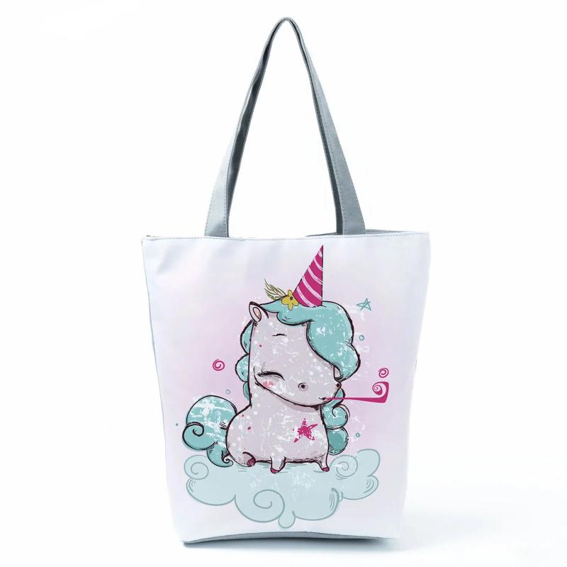 Comics Unicorn Cloud Printed Handbag For Women Work Office Foldable