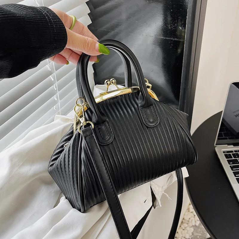 Pleated Handbag with Handle Lattice Shoulder Bag
