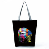 Lips Cartoon Printed Tote Shoulder Bag Eco-Friendly Travel Handbag