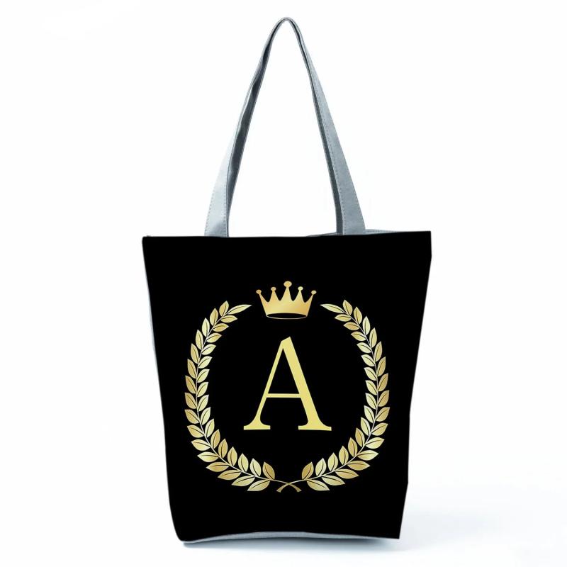 Initial Letter Crown Print Women's Shoulder Bag Name Women Travel Storage Bag