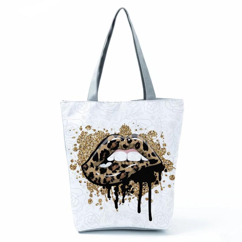 Leopard Shoulder Bags High Capacity Sexy Lips Print