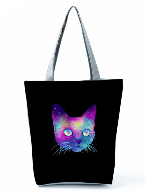 Ink Cat Print Women's Shoulder Bag Office Reusable Tote Bag