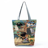 Harajuku Women's Handbag Portable Eco Shopping Bag Digital 3D Cat Printed Totes