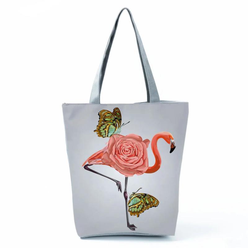 Flamingo Rose Butterfly Print Women's Handbag Soft School Bag Travel