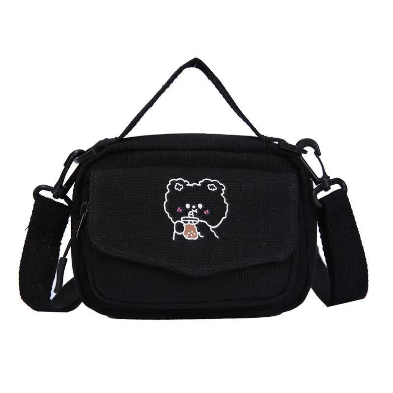 Small Women Canvas Shoulder Bags Cartoon Print Mini Canvas Handbags Phone Crossb